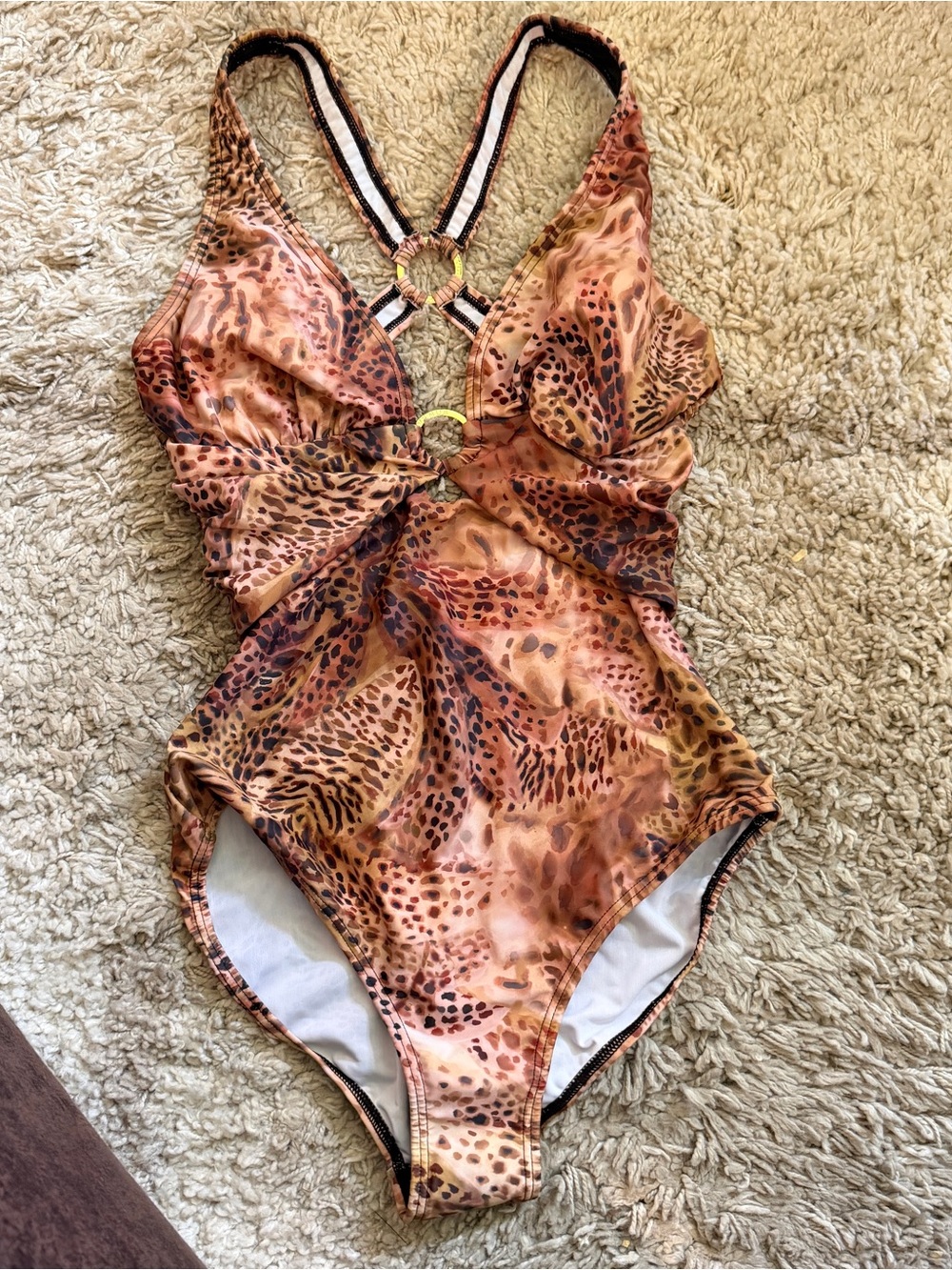 VENUS Women’s One-Piece Swimsuit in Brown Animal Print with Ring Detail
